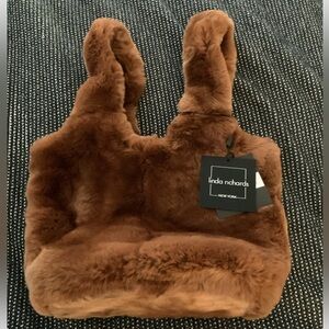 Linda Richards Brown Genuine Rex Rabbit Fur Hobo Tote Bag - NWT